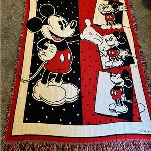 Beacon Red and Black Blanket with Disney Charm, fringe. Excellent pre owned